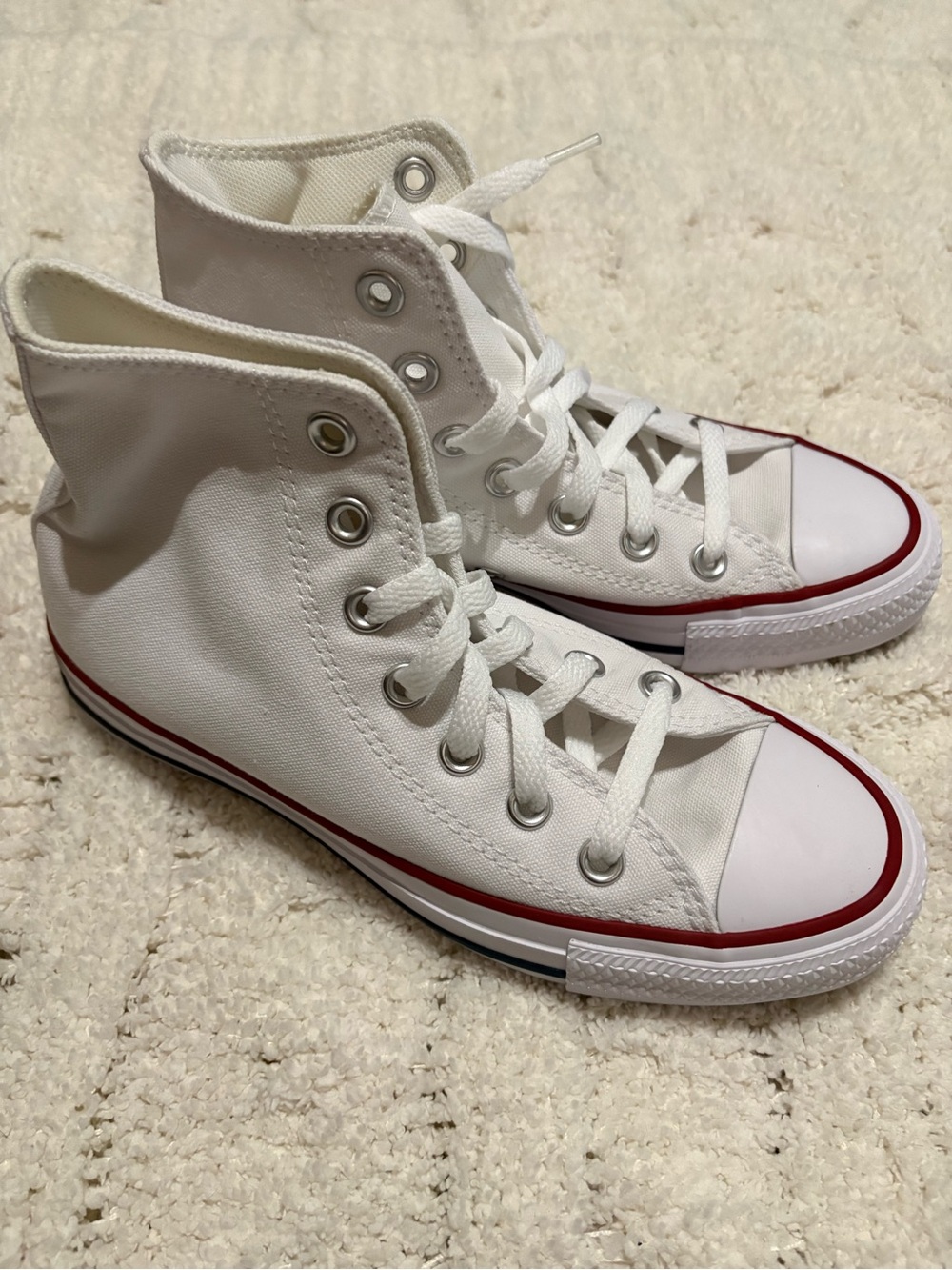 Converse unisex White High-Top Sneakers with Red Trim
